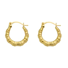 14E00380. - 14 Karat Yellow Gold Bamboo Hoop Latch Lock Earrings