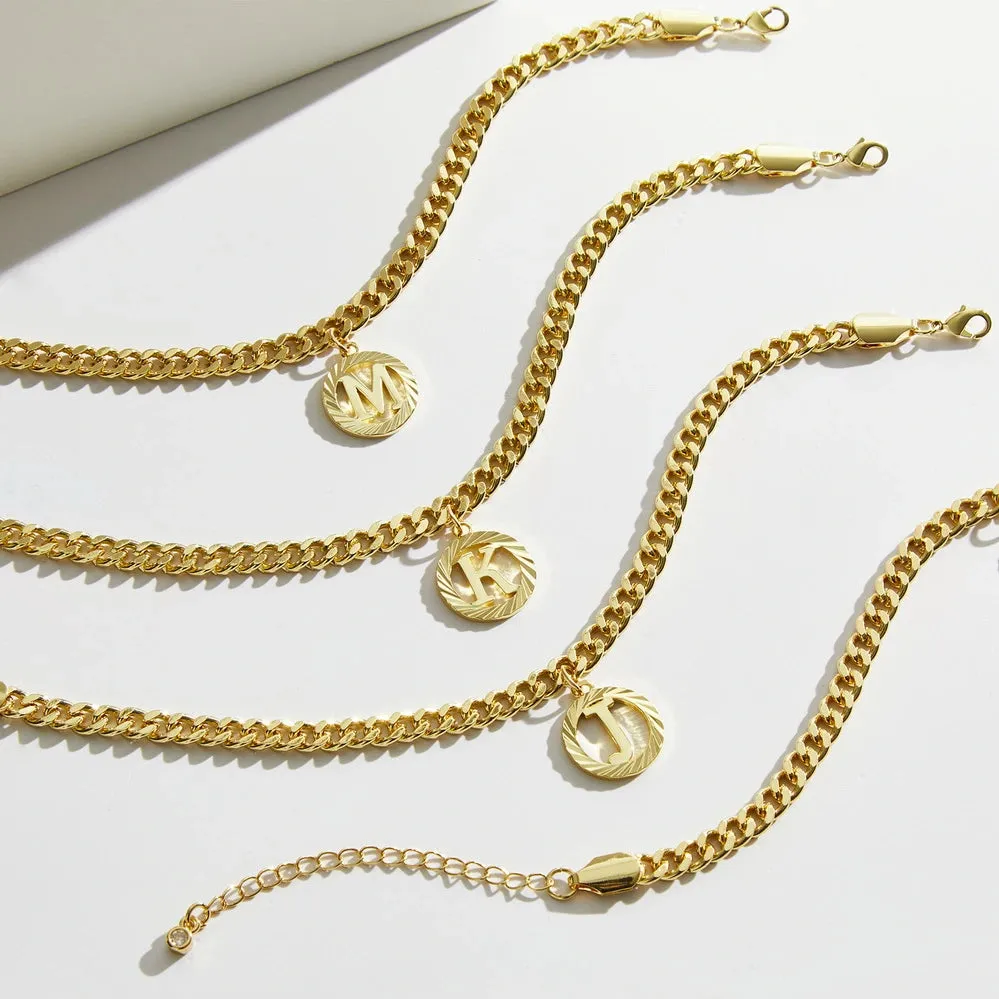 14K Gold Plated Cuban Link Anklets with Initial Pendant