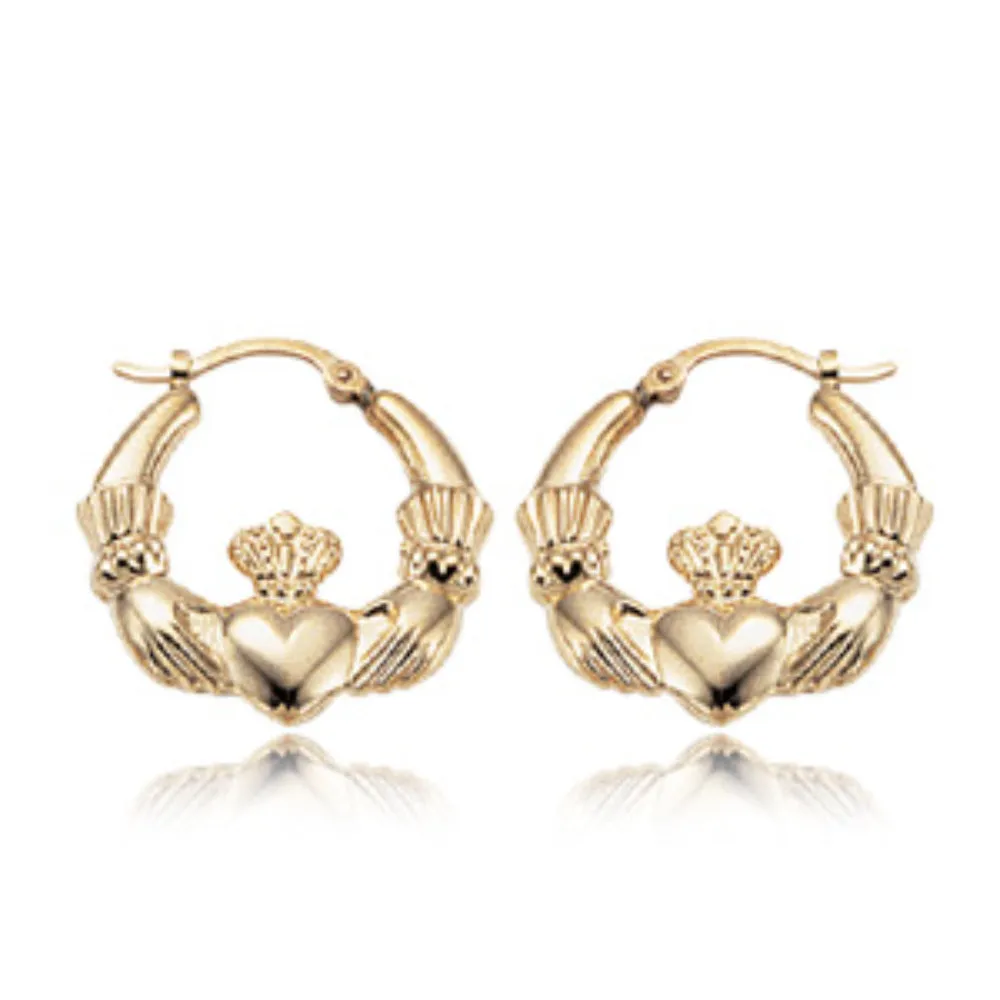 14k Medium Claddagh Hoop Earrings