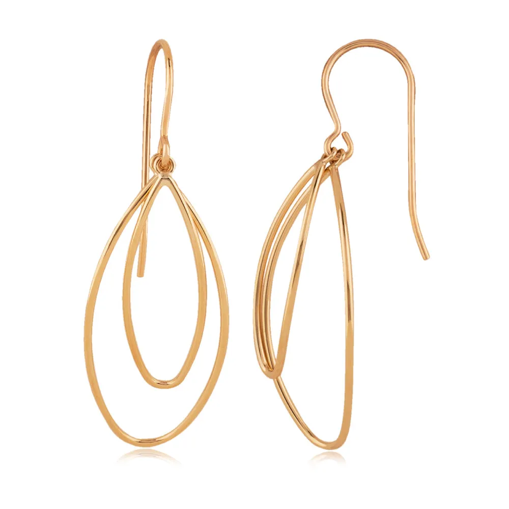 14k Yellow Gold Double Tear Drop Wire Earrings