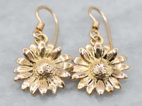 18K Yellow Gold Sunflower Drop Earrings