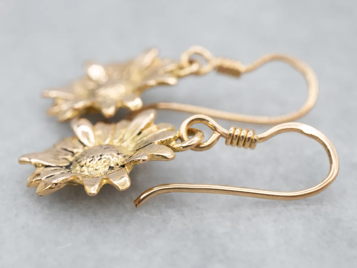 18K Yellow Gold Sunflower Drop Earrings