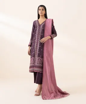 3 Piece - Embroidered Cotton Jacquard Suit