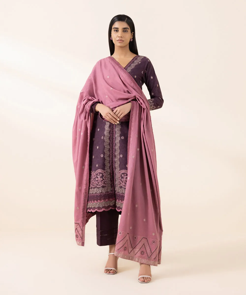 3 Piece - Embroidered Cotton Jacquard Suit