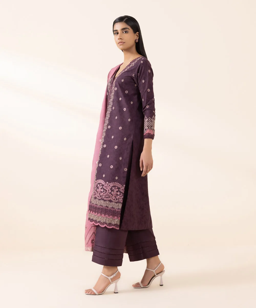 3 Piece - Embroidered Cotton Jacquard Suit