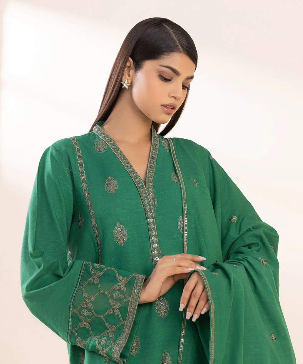 3 Piece - Embroidered Light Khaddar Suit