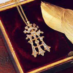 An Antique Diamond Initial 'A' Pendant with Cross & Coronet