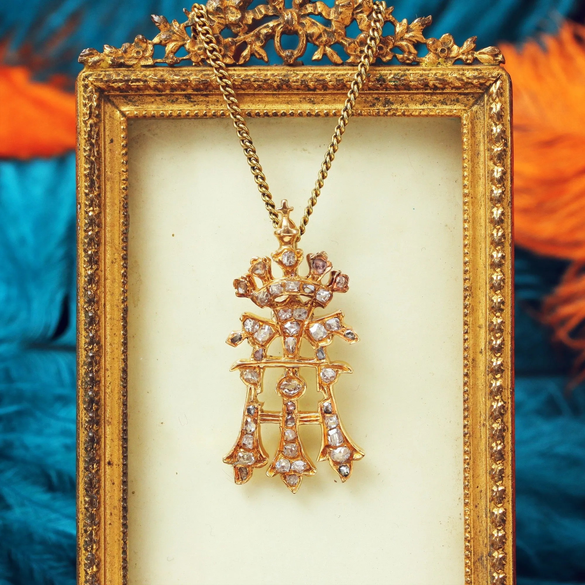 An Antique Diamond Initial 'A' Pendant with Cross & Coronet