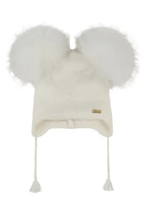 Angora Double pompom tassel hat / Ivory