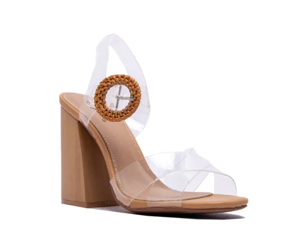 Ankle Strap Wicker Wedge Sandal - Clear - Final Sale