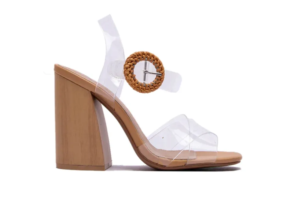 Ankle Strap Wicker Wedge Sandal - Clear - Final Sale