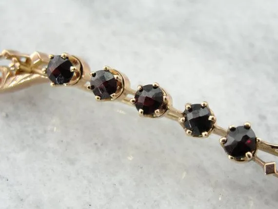 Antique Rose Gold and Fine Garnet Bar Pin, 1800s Era