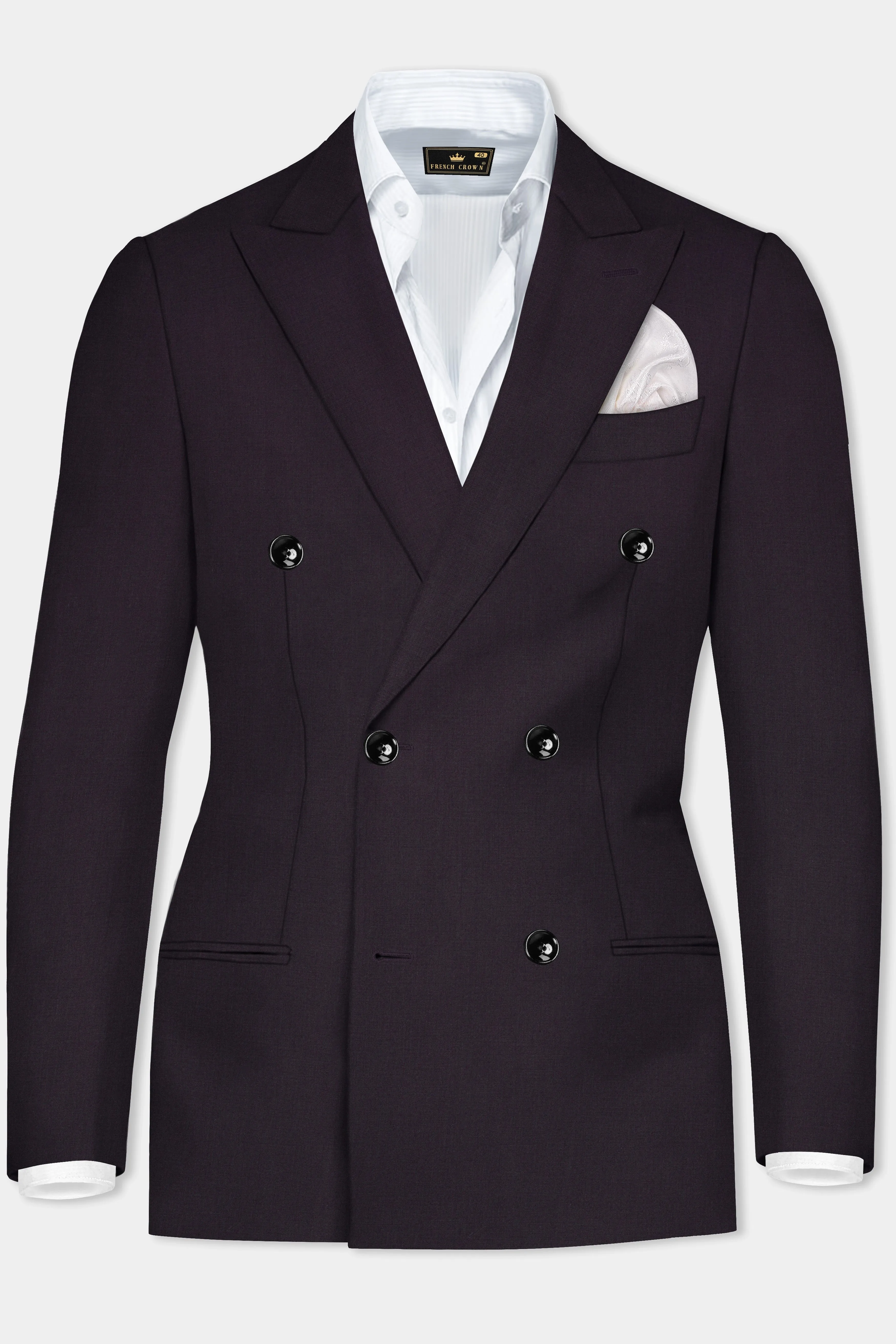 Bastille Purple Solid Wool Blend Double Breasted Blazer