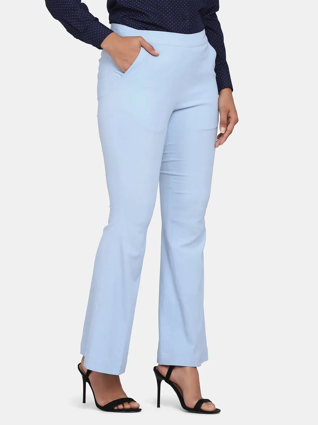 Bell Bottom Stretch Trousers For Women - Sky Blue