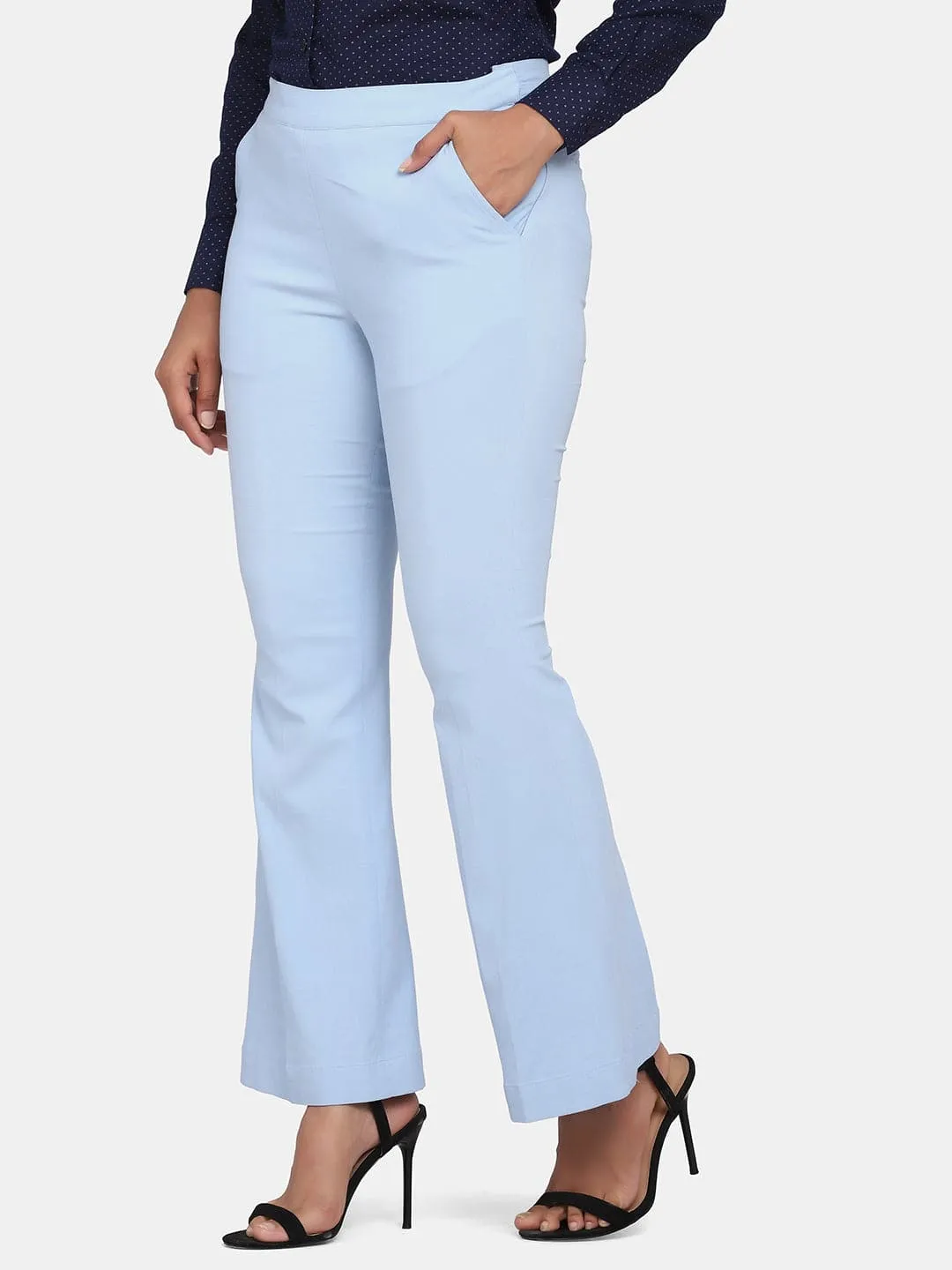 Bell Bottom Stretch Trousers For Women - Sky Blue