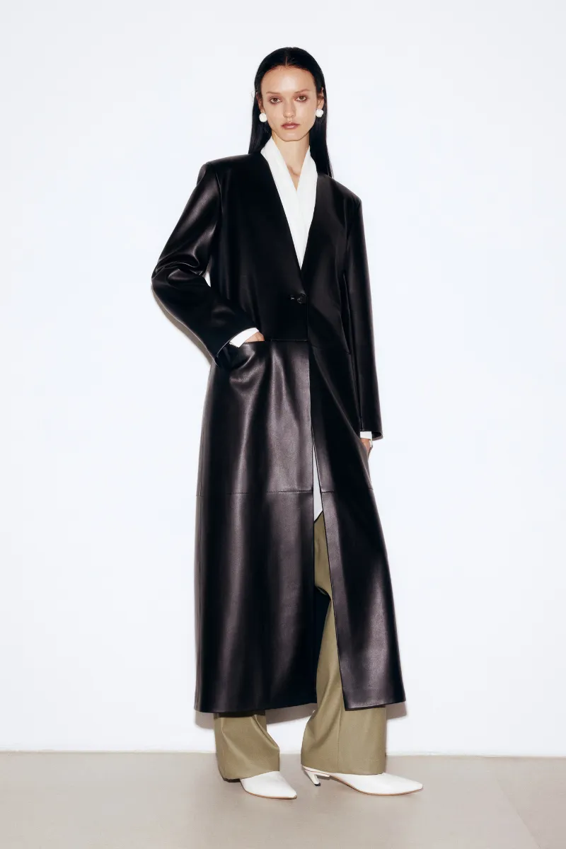 BLACK FAUX LEATHER COAT