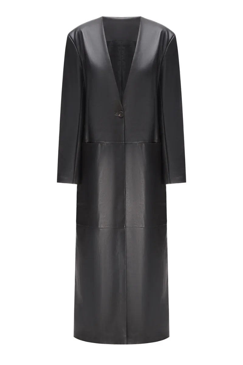 BLACK FAUX LEATHER COAT