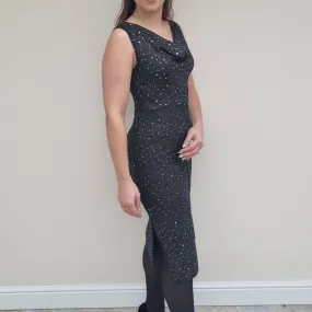 Black sparkly cowl neck midi dress