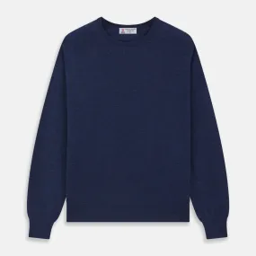 Blue Crew Neck Merino Wool Jumper