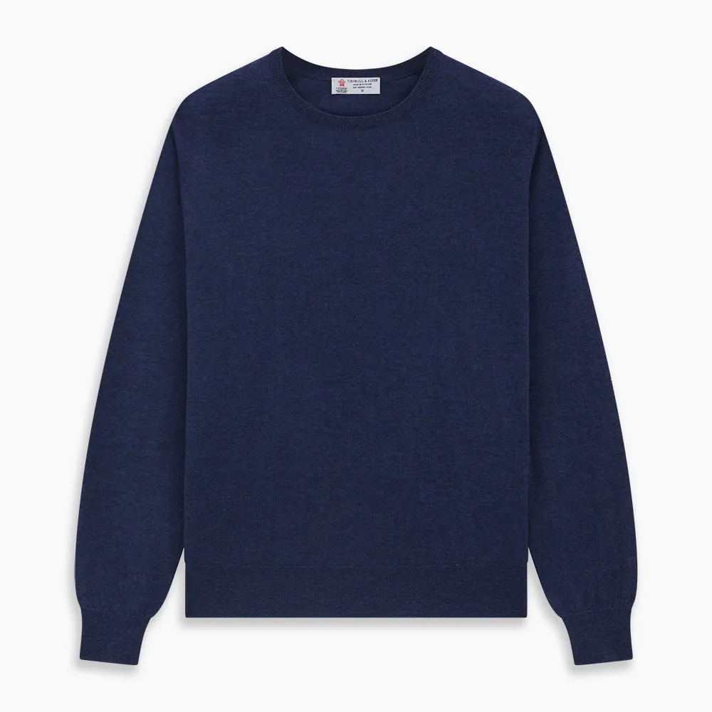 Blue Crew Neck Merino Wool Jumper