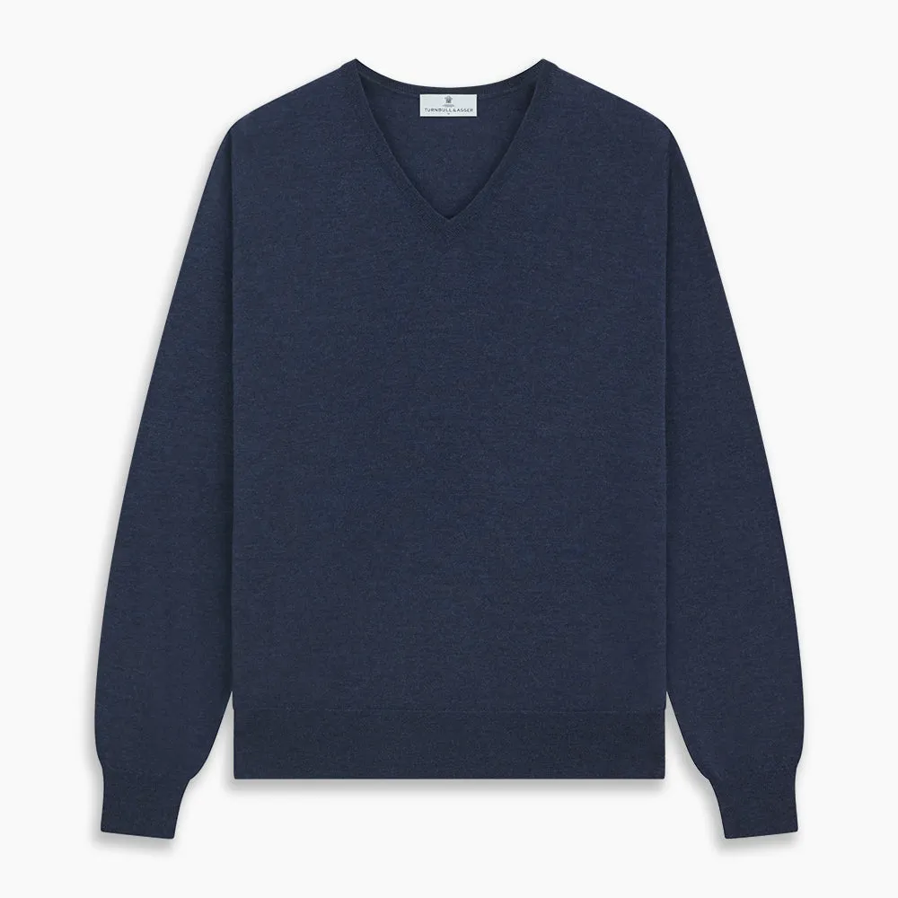 Blue V-Neck Merino Wool Jumper