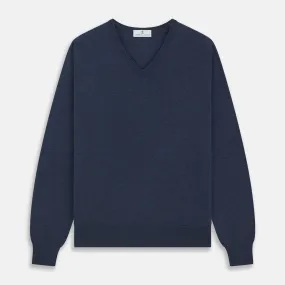 Blue V-Neck Merino Wool Jumper