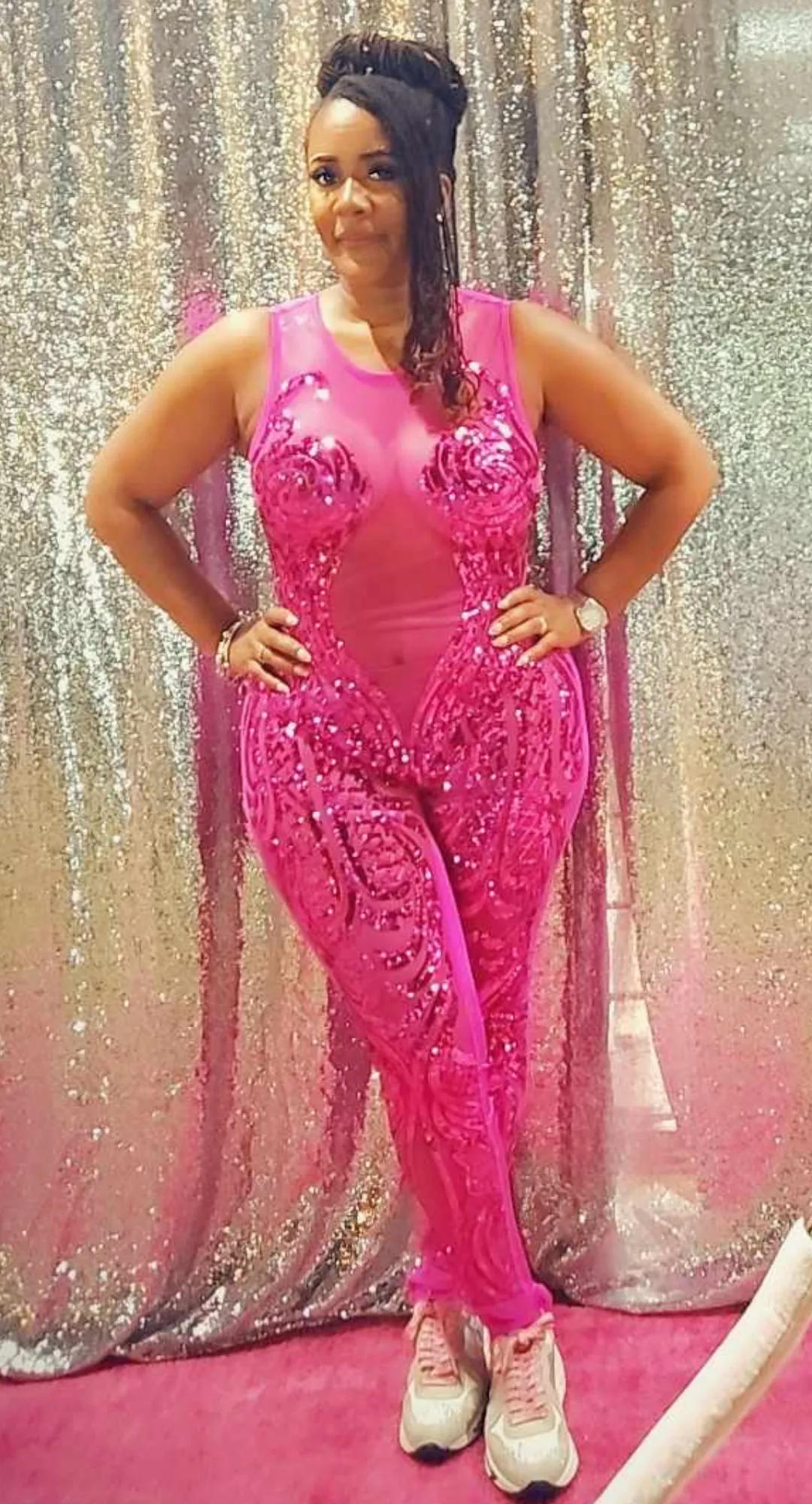 Bodied Pink Sequin Jumpsuit