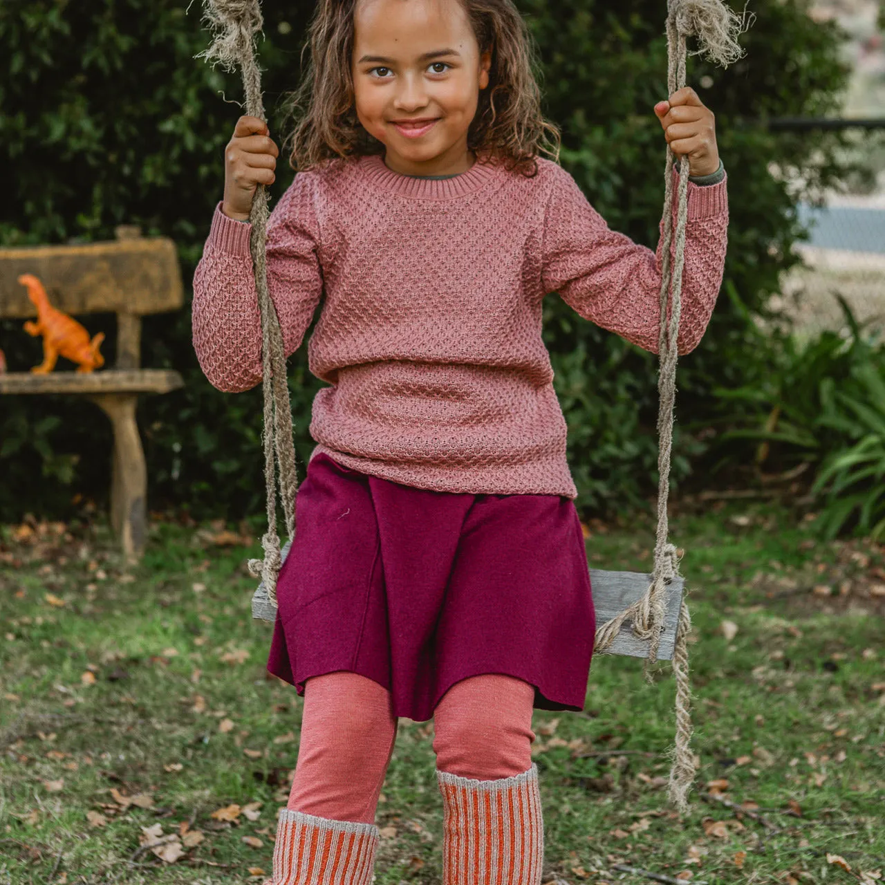 Boiled Wool Pocket Skirt - Cassis (1-8y)