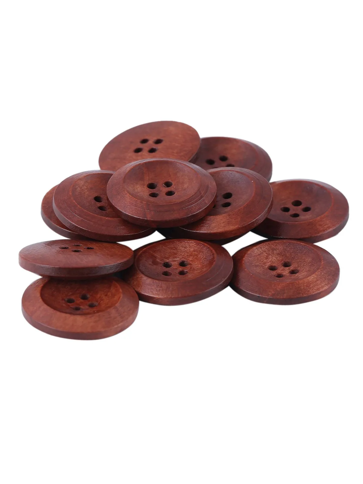 Brown Colour Round Shape 4 Hole Wide Rounded Rim Wooden Button