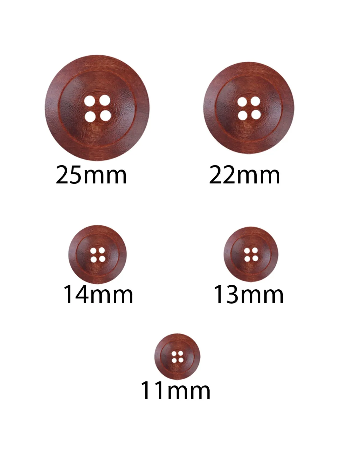 Brown Colour Round Shape 4 Hole Wide Rounded Rim Wooden Button