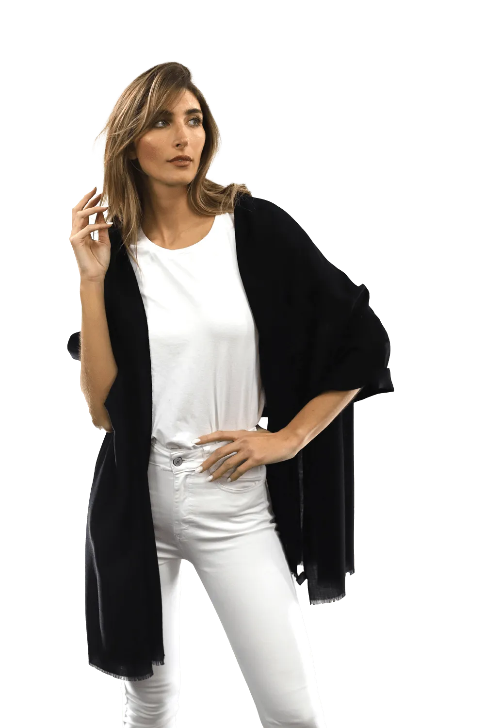 Casual Pashmina with eyelash Fringes - Black