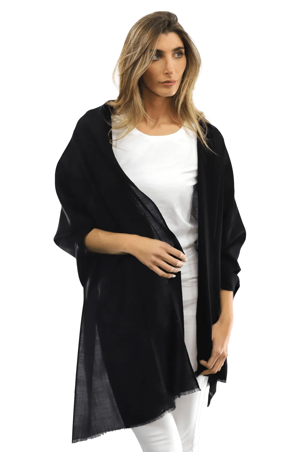 Casual Pashmina with eyelash Fringes - Black