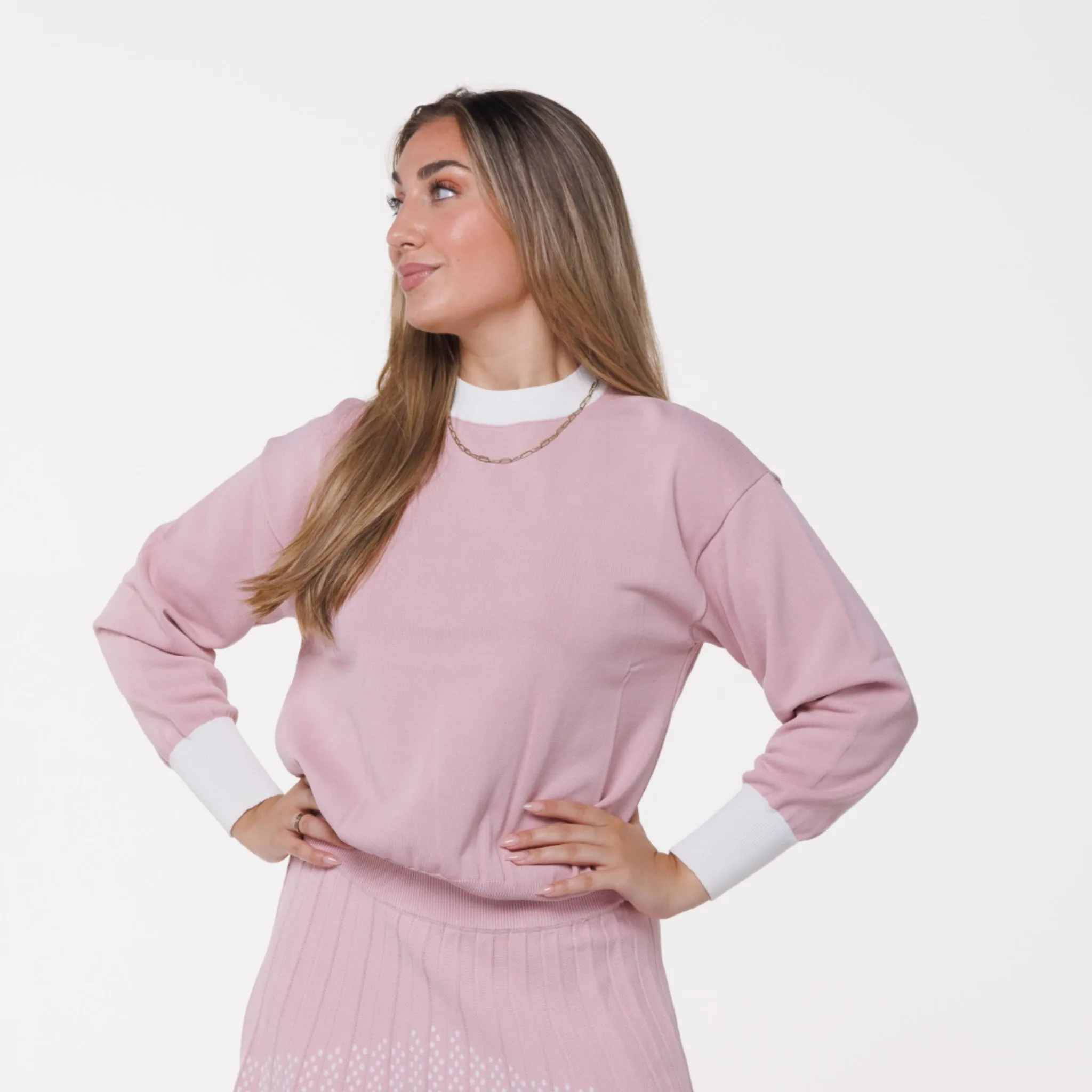 Contrast Trim Sweater Mauve/White