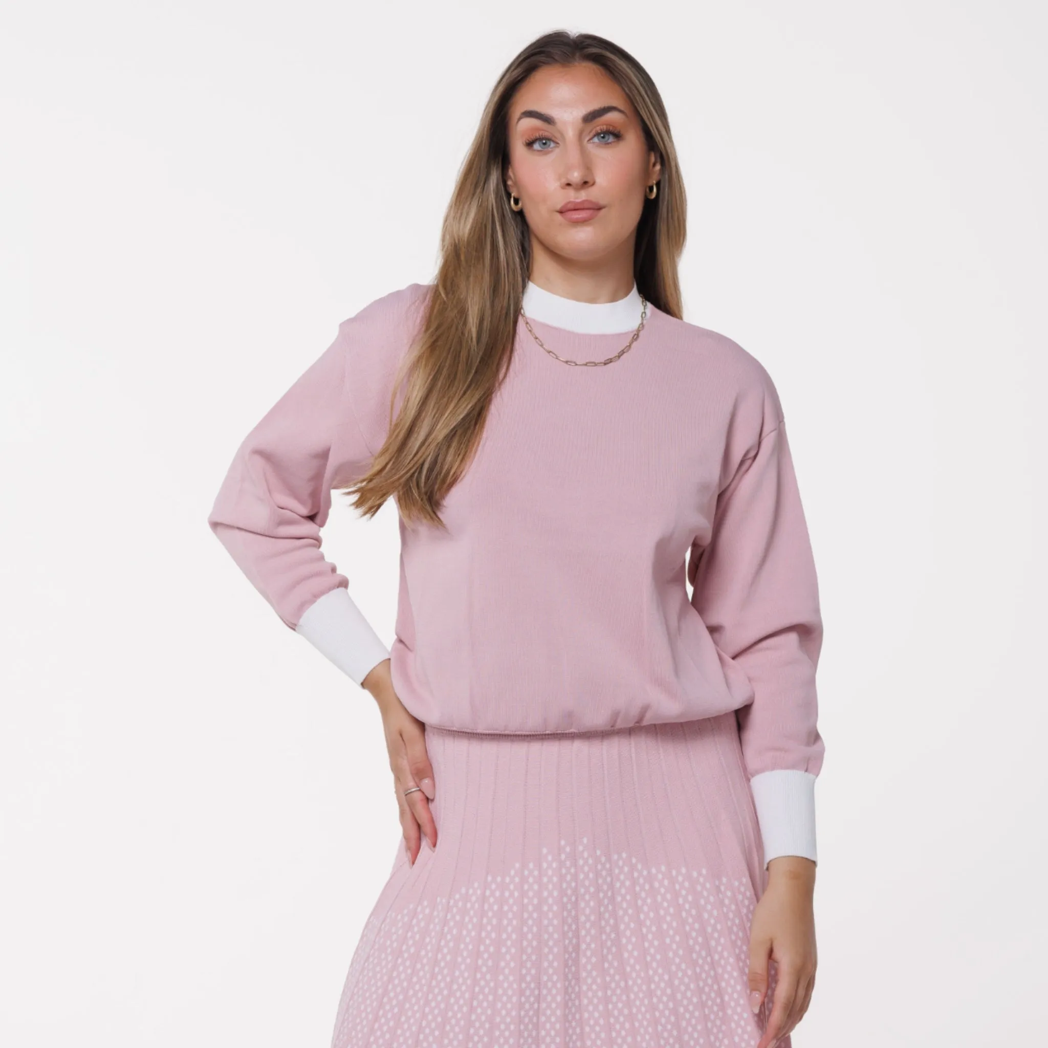 Contrast Trim Sweater Mauve/White