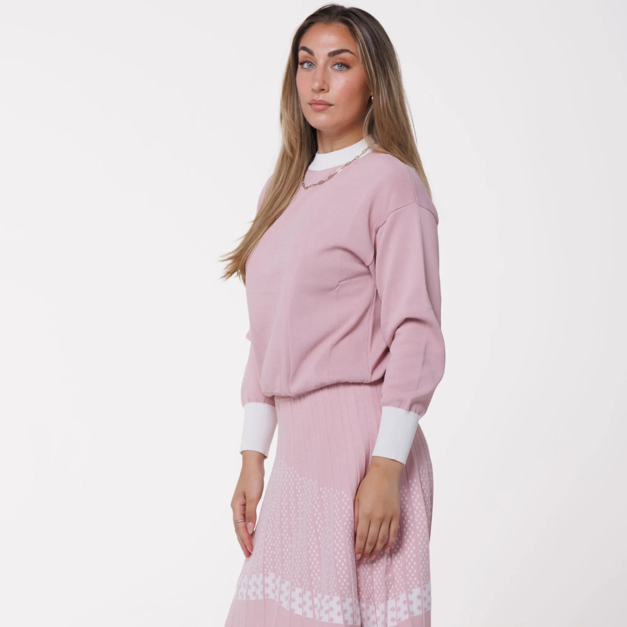 Contrast Trim Sweater Mauve/White