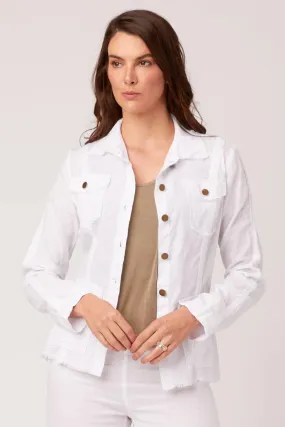 Cotton Linen Rawedge Safari Jacket | Bright White