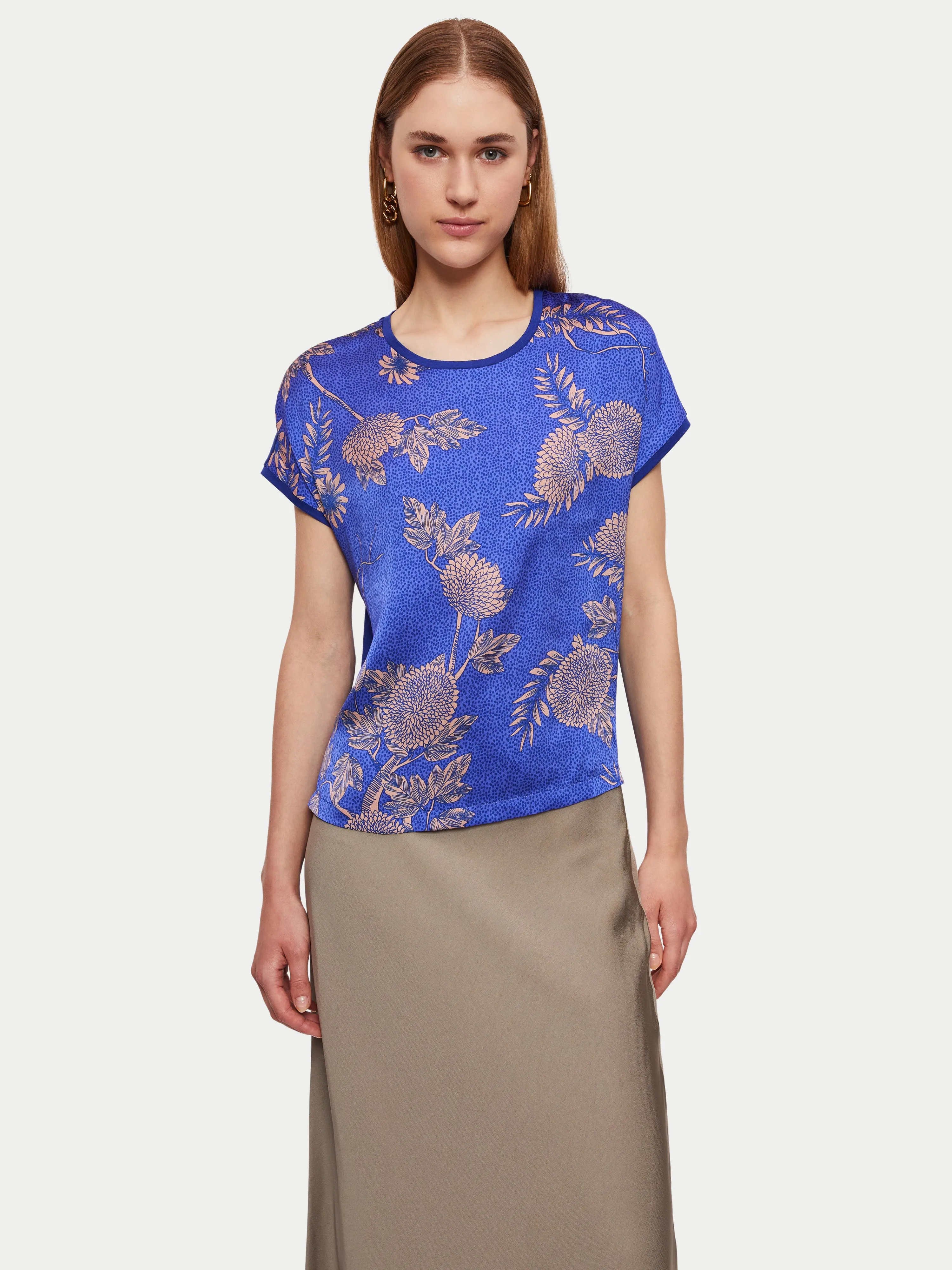 Dahlia Floral Silk Front Tee | Purple