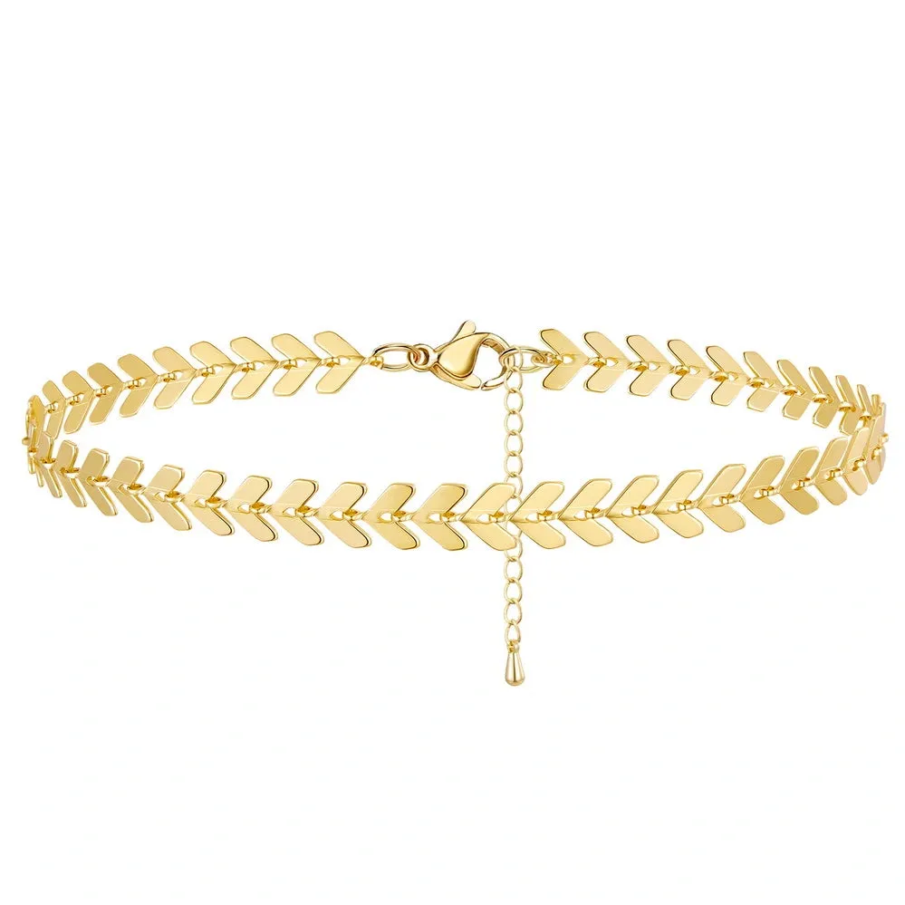 Dainty 14k Gold Adjustable Ankle Bracelets- Fishbone