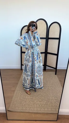 Dani printed kimono white/blue