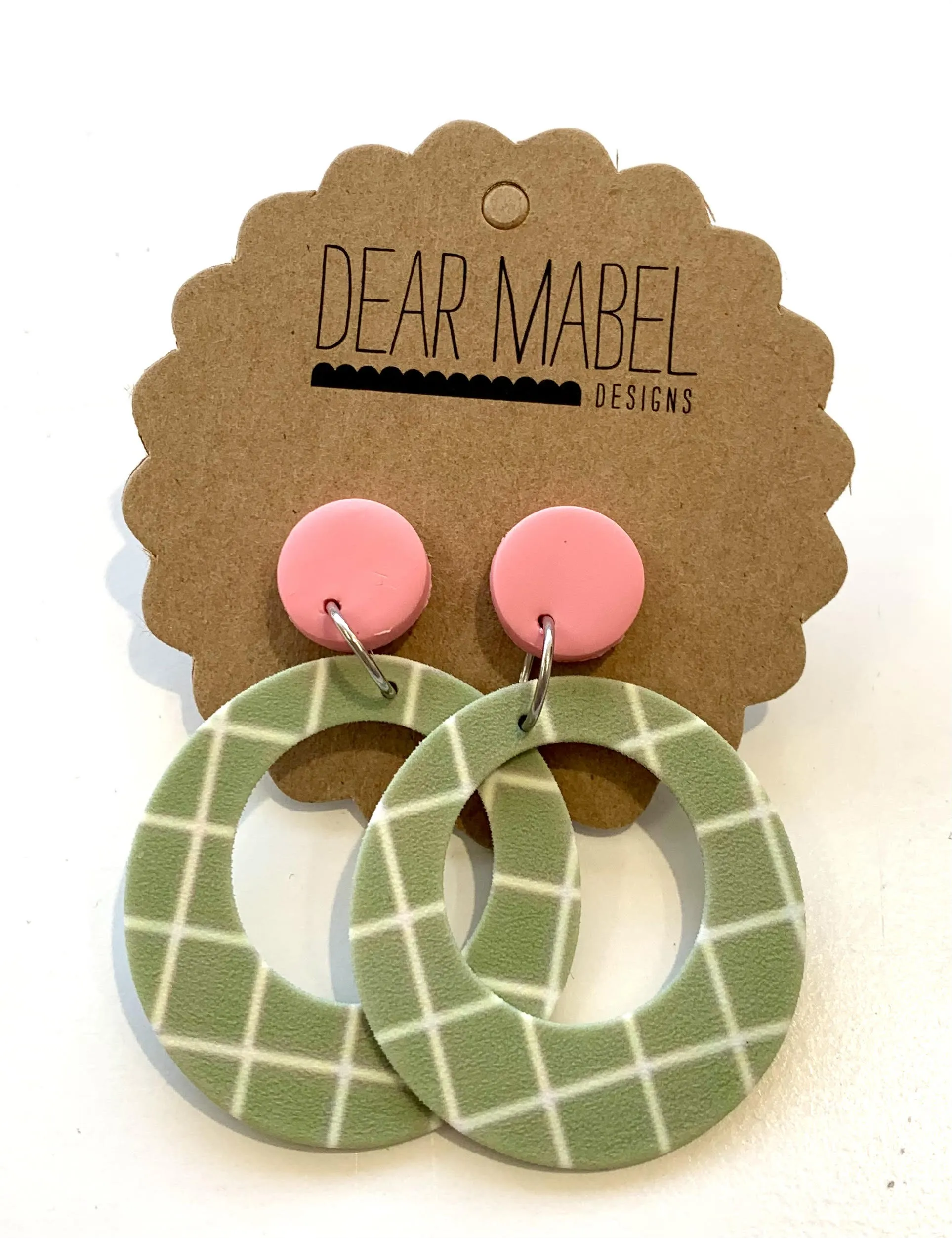 Dear Mabel Handmade - Green Check Earrings*