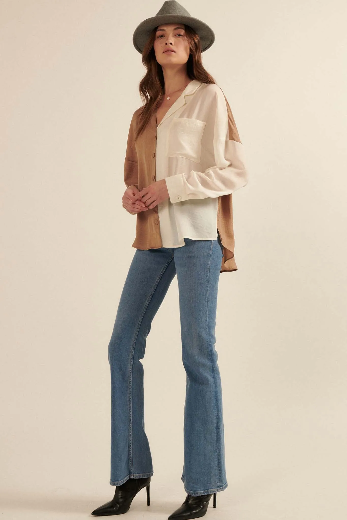 Double Trouble Colorblock Washed Satin Shirt