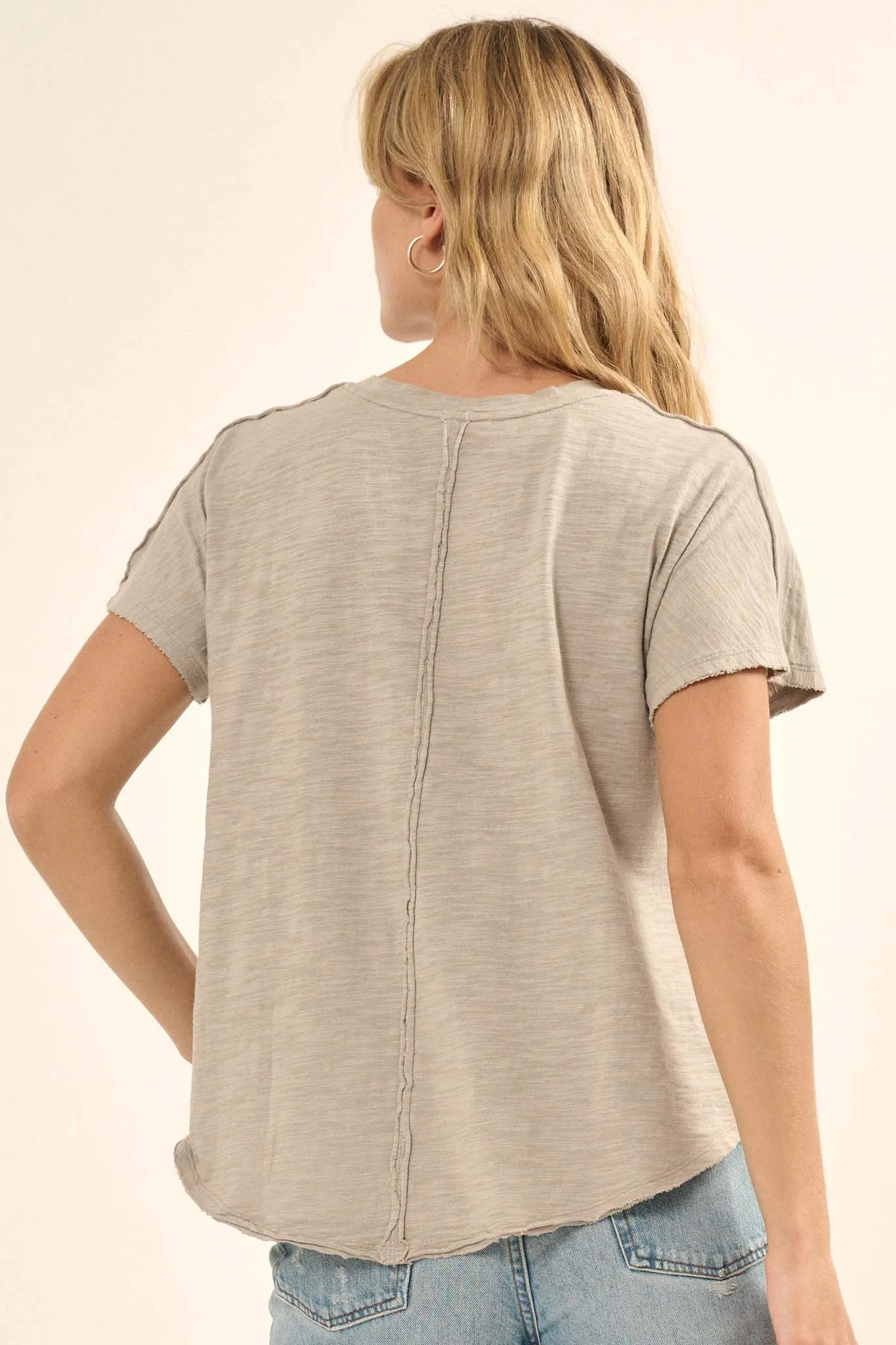 Easy Fit Vintage-Wash Slub Cotton Exposed-Seam Tee