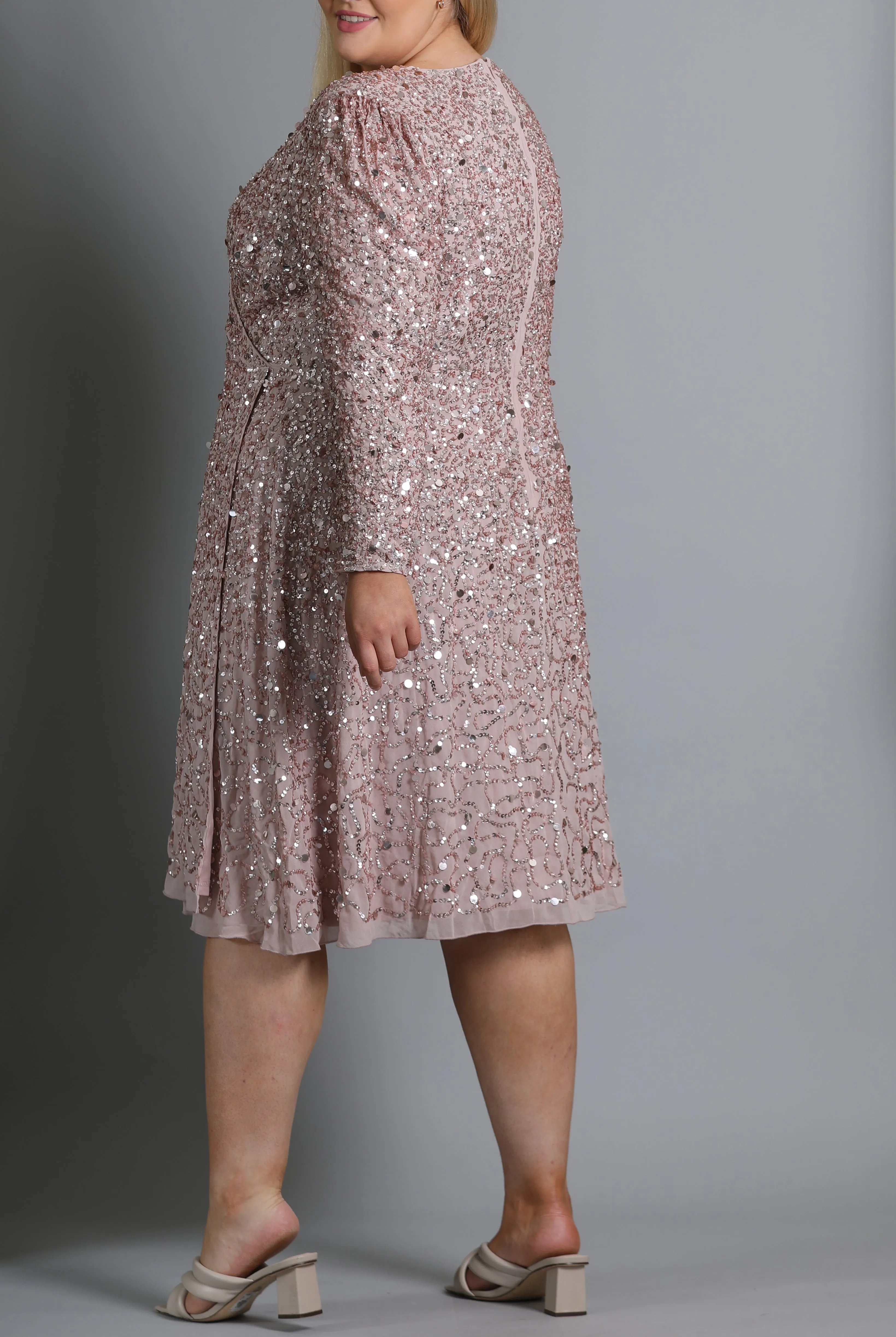 Embellished Midi Wrap Dress In Frosted Pink