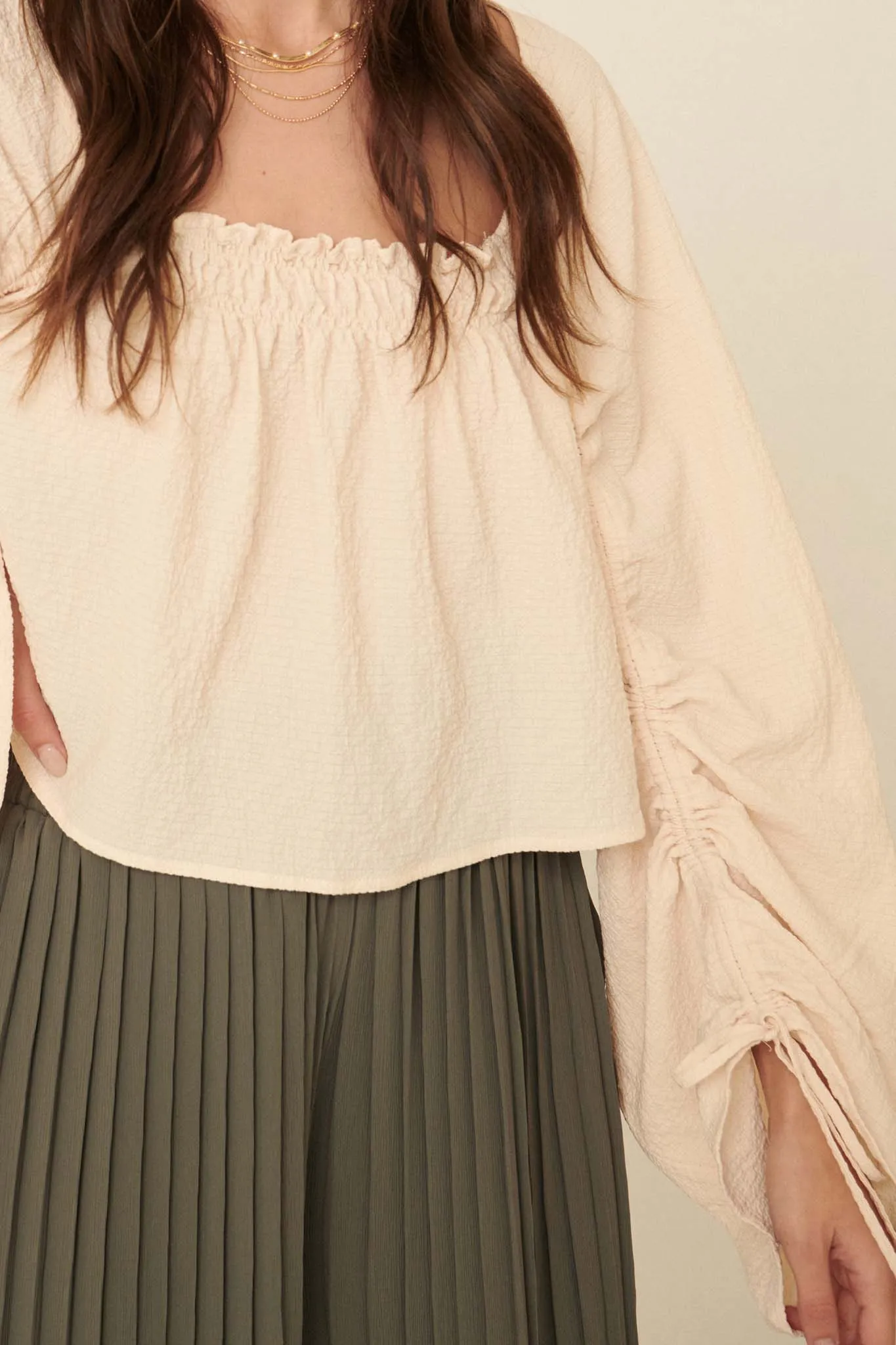 Fair Maiden Textured Drawstring Peasant Blouse