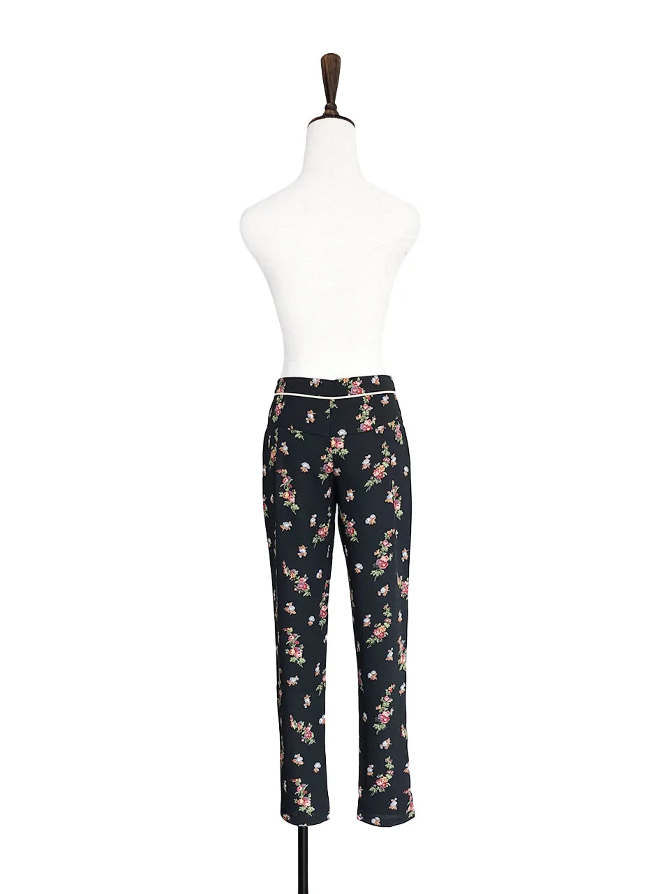 Final Sale! Black Floral Prints Pleat Front Tapered Trousers