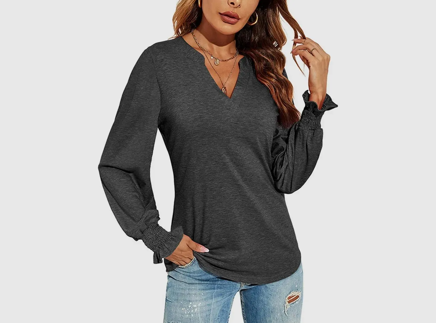 FitVille Women's V-Neck Loose-Fit Top