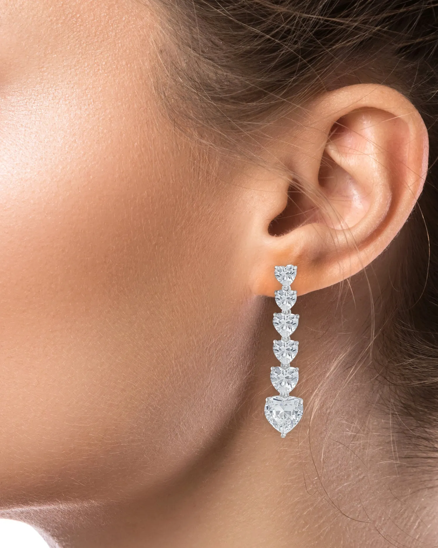 Graduated Heart CZ Drop Earrings