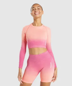 Gymshark Adapt Ombre Seamless Long Sleeve Crop Top - Orange Marl/Pink