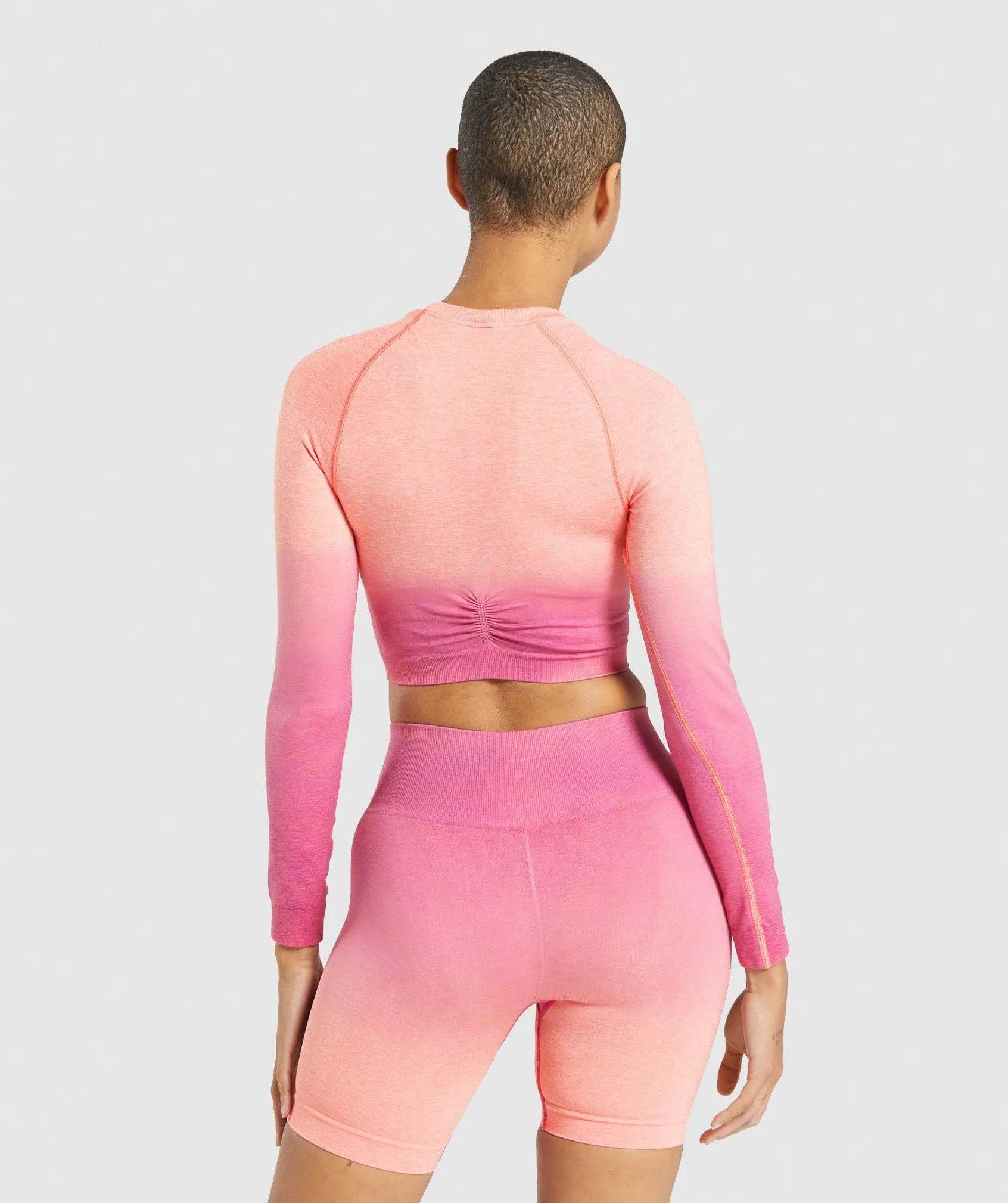 Gymshark Adapt Ombre Seamless Long Sleeve Crop Top - Orange Marl/Pink