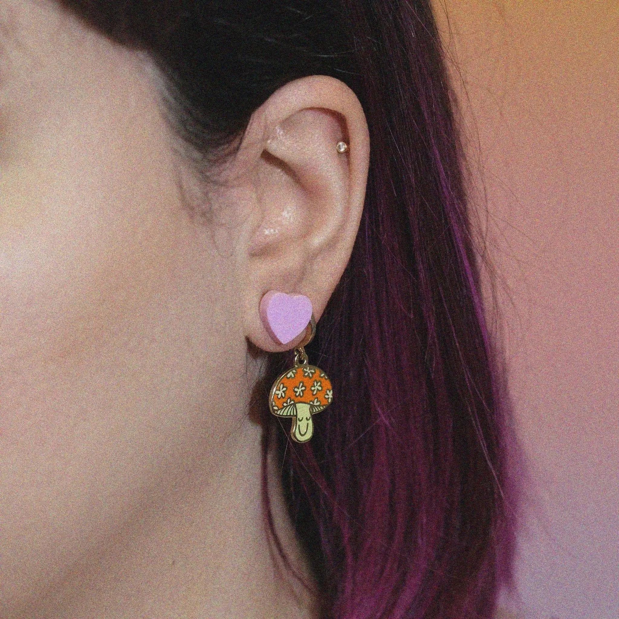 Happy Mushroom Huggie Hoop Earrings